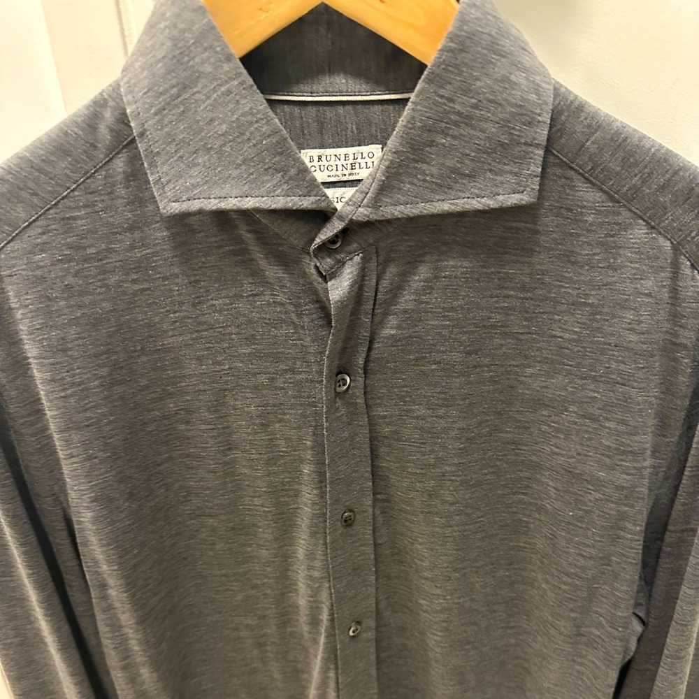BRUNELLO CUCINELLI SILK & COTTON JERSEY SHIRT SPREAD COLLAR 60% Silk. 40% Cotton